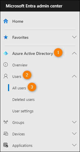 Accessing the user’s list in the Microsoft Entra admin center.