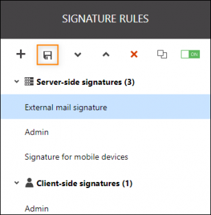 Saving changes in the signature management app.