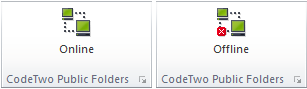 CodeTwo Public Folders toolbar in Online and Offline Mode.