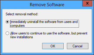 Choosing the option to uninstall software package immediately.