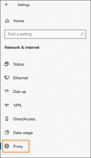 Opening the proxy settings in the Settings app.