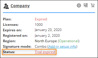 The Trial expired message on a tenant card.