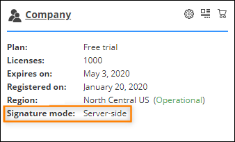 A tenant card showing the selected signature mode.