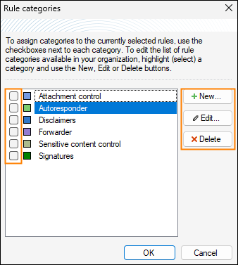 Managing rule categories.