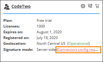 The tenant card status displayed after the server-side provisioning is completed.