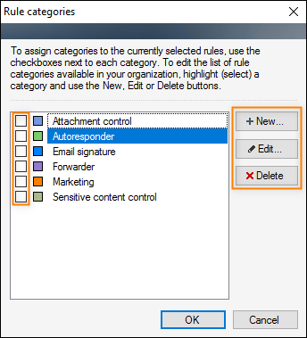 Managing rule's categories.