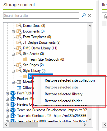 Backup SharePoint restore Restore options menu