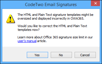 Email Signatures - signature size warning