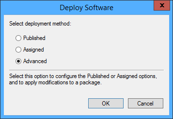 Choosing the Advanced deployment method.