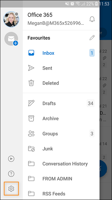 Accessing the mobile email client settings.