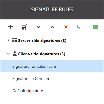 Be sure the names of your client-side signature rules are simple and descriptive.