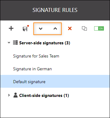 Be sure to place the rule that adds your default company signature at the bottom of the list.