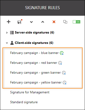 The order of rules for adding the signatures with rotating banners.