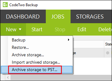 Backup create PST archive job from Jobs tab