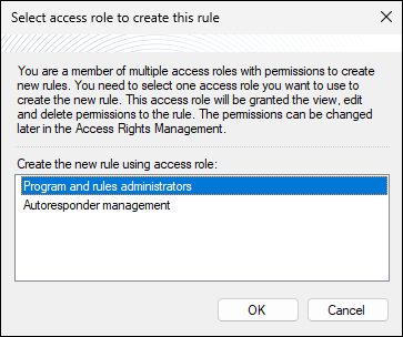 Selecting a role that will be the rule owner.