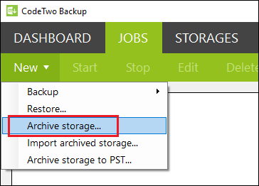 Backup create archive job from Jobs tab