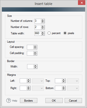 Editor - table properties