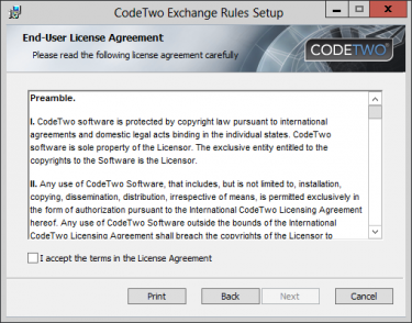 Accepting the License Agreement.