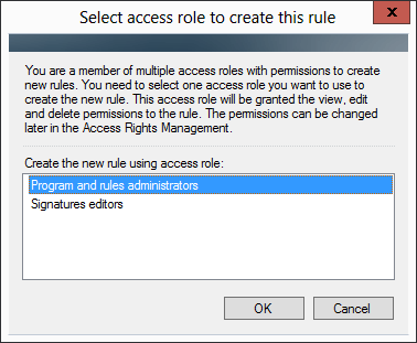 Selecting a role that will be a rule owner.