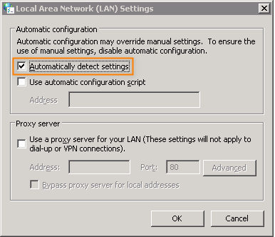 Enabling the automatic proxy settings.