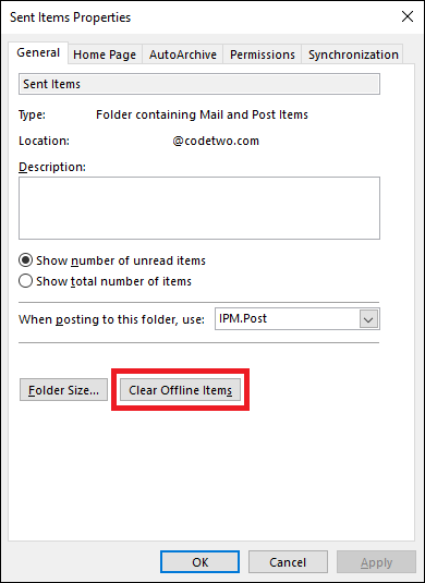 Clearing cached items in Outlook.
