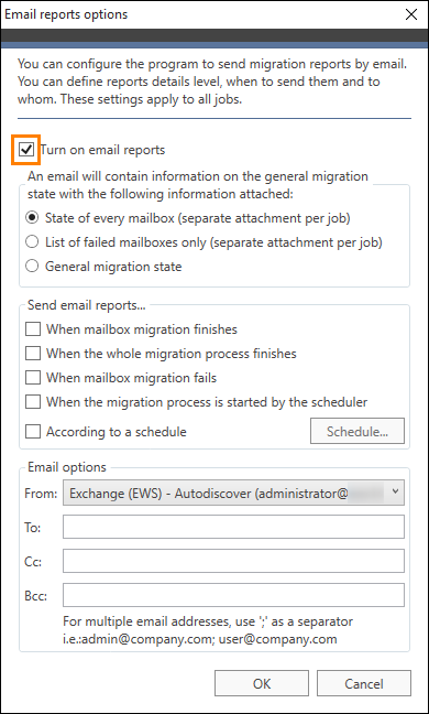 Enabling sending reports via email.
