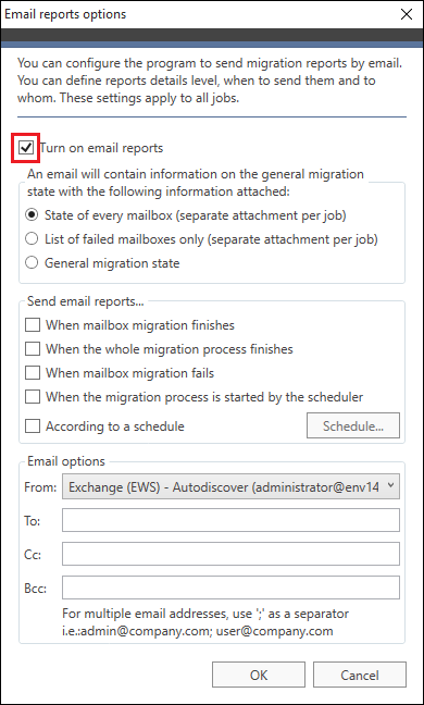 Exchange Migration - Turn on email reports