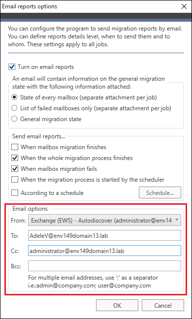 Exchange Migration - Email reports recipients