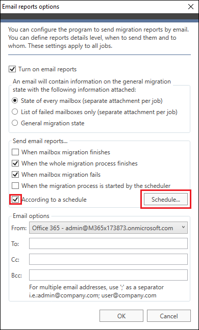 Office 365 Migration - Enabling email reports scheduler