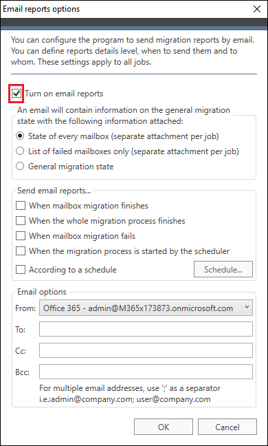 Office 365 Migration - Turn on email reports