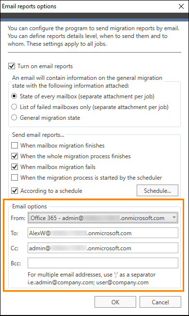 Specifying the recipients of email reports.