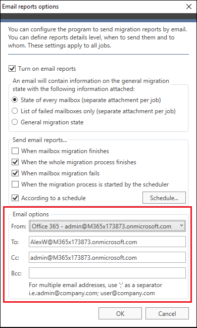 Office 365 Migration - Email reports recipients