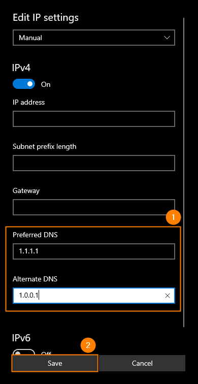 Changing DNS server settings in Windows 10.