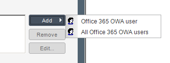 Available user choices for an Office 365 policy.