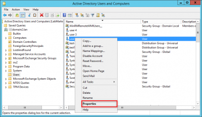 AD Users and Computers - user properties