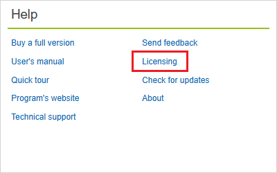 Backup activation Licensing link