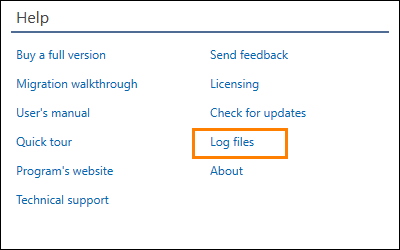 A link to the log files of CodeTwo Exchange Migration.
