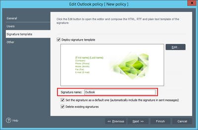Edit Outlook policy
