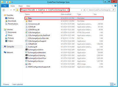 Exchange Sync - Data cache folder