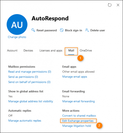 Accessing the Exchange properties window.