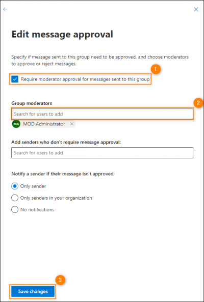 How to configure message approval for a distribution group in EAC.