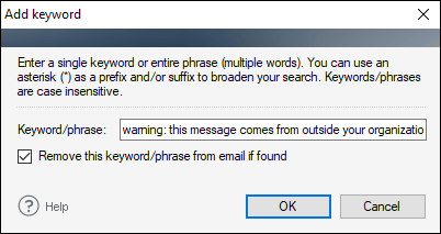 Adding a phrase to the rule that you want to be removed be the program from replies/forwards.