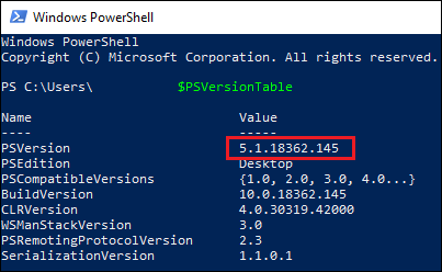 Checking the PowerShell version in Windows 10