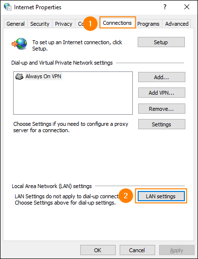 Accessing the LAN network settings.