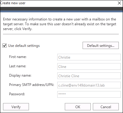 MigratorO365-Create a target user