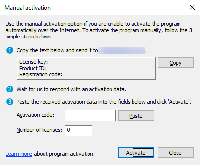 Manual activation window.