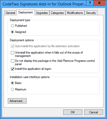Setting the deployment options.