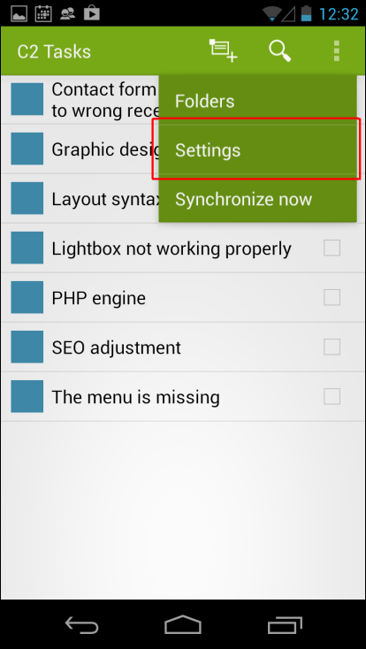 Settings menu.