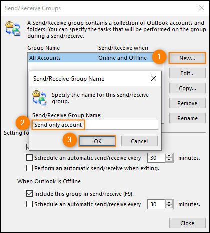 Defining and naming a new send/receive group.