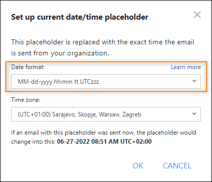 Placeholder date format property in CodeTwo Email Signatures for Office 365.